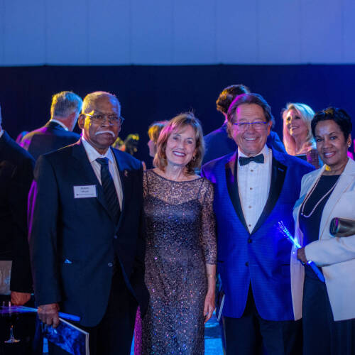 From left to right at the 2023 Enrichment Dinner are James Moyer, Donna and Jim Brooks, and Sherry Moyer.